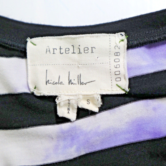 Nicole Miller Artelier Size S Ruched Dress Purple Splash Dye Stripe - Picture 8 of 9